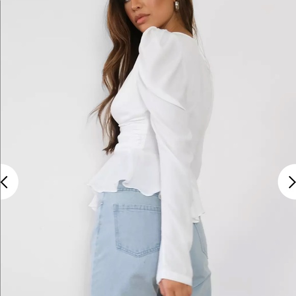 white button up satin peplum cinch waist blouse - Picture 3 of 6